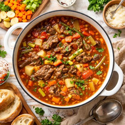 Image of Hearty Vegetable and Beef Soup