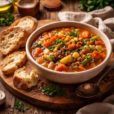Image of Whole30 Hearty Vegetable Soup with Rustic Bread