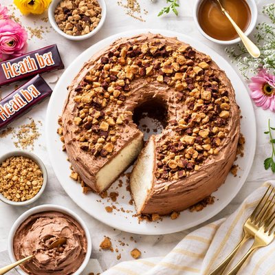Image of Heath Bar Angel Food Cake with Chocolate Whipped Cream Frosting