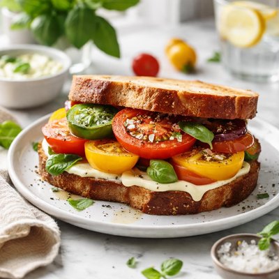 Image of Heirloom Tomato Sandwich with Basil Mayo
