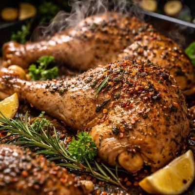 Image of Cuartos de piernas de pollo al horno infundidos con hierbas paleo