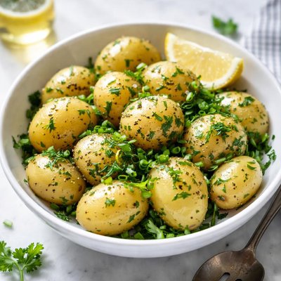 Image of Papas hervidas infusionadas con hierbas.