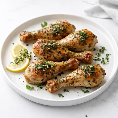 Image of Muslos de pollo asados ​​al horno infusionados con hierbas saludables para el corazón.