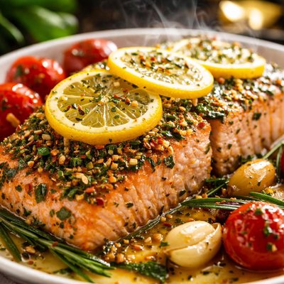 Image of Paleo Herb-Roasted Salmon with Lemon and Garlic