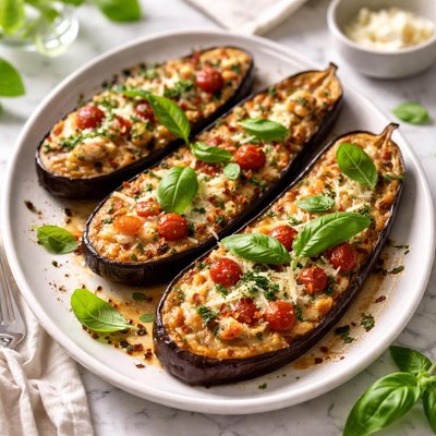 Image of Vegan Herb and Cheese Baked Eggplant