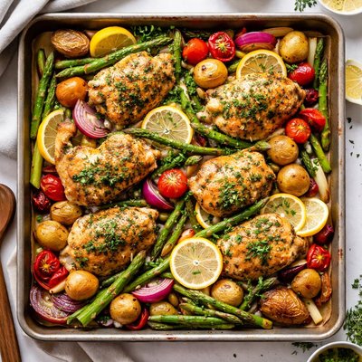 Image of Cocción al horno de pollo sin soja con hierbas y limón