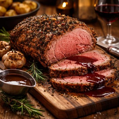 Image of Herb Crusted Prime Rib with Red Wine Sauce