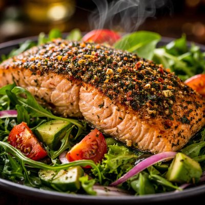 Image of Herb Crusted Salmon with Mixed Greens Salad
