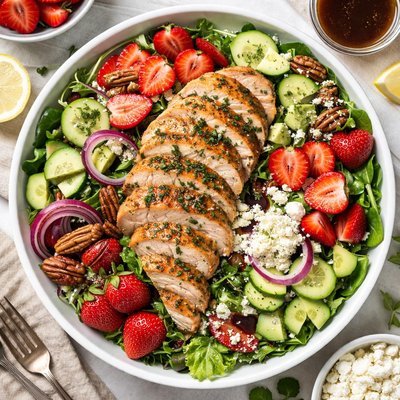 Image of Herb Grilled Chicken Salad with Strawberries and Feta Cheese