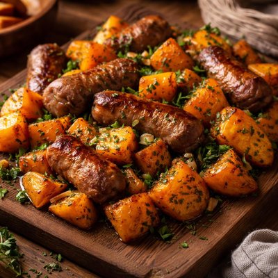Image of Herb Roasted Butternut Squash and Sausages