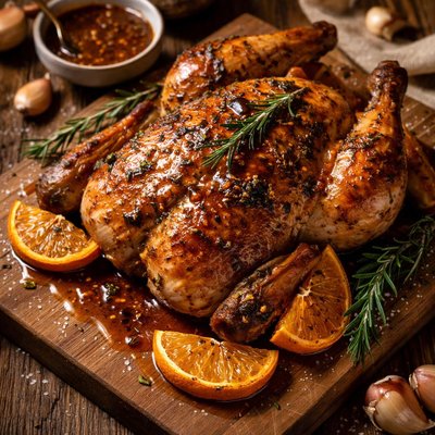 Image of Herb Roasted Chicken with Burnt Orange Black Pepper Sauce