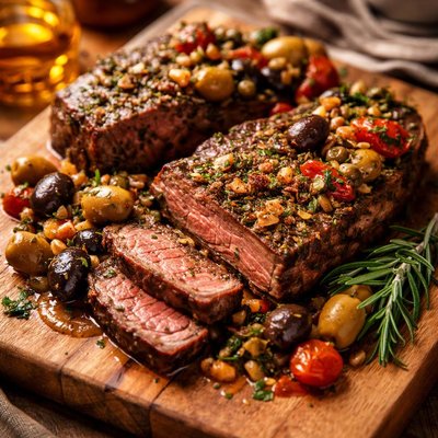 Image of Herb Rubbed Steaks with Olives Provencale