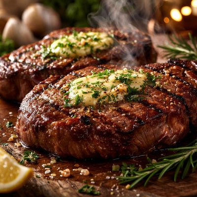 Herbed Butter Rib Eye Steaks Recipe