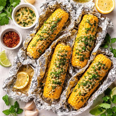 Image of Herbed Corn on the Cob Grilled in Foil