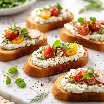 Image of Herbed Cream Cheese Bruschetta on Baguette Toasts