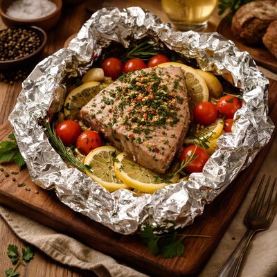 Image of Herbed Grilled Tuna in Foil Pesce Al Cartoccio