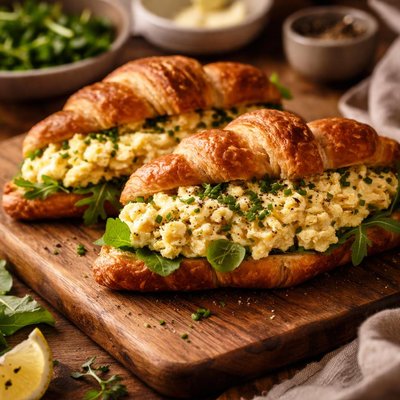 Image of Herbed Scrambled Egg on Croissants Vegetarian Option