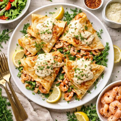 Image of Herbed Seafood Crepes with Mornay Sauce