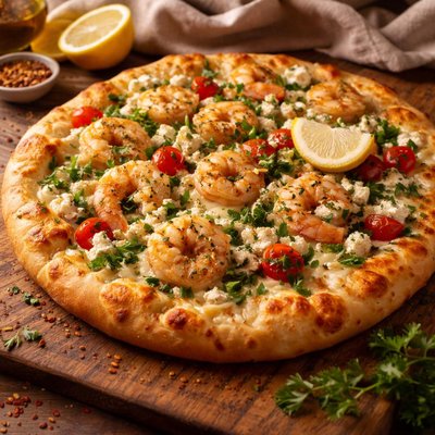 Image of Herbed Shrimp and Feta Pizza