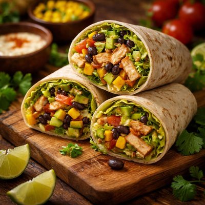 Image of Wrap de pollo con aguacate bajo en grasa y alto en proteínas.