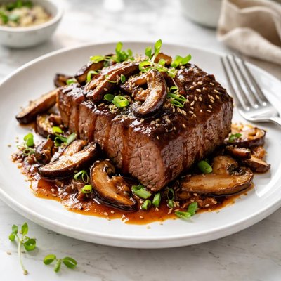 Image of Hoisin Glazed Beef Tenderloin with Shiitake Mushrooms