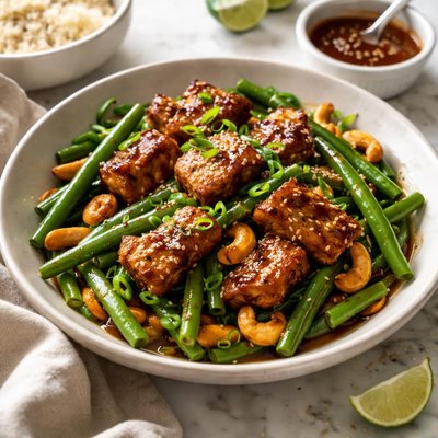 Image of Hoisin Glazed Tempeh with Green Beans and Cashews