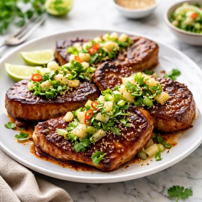 Image of Hoisin Pork Chops with Pineapple Green Onion Relish