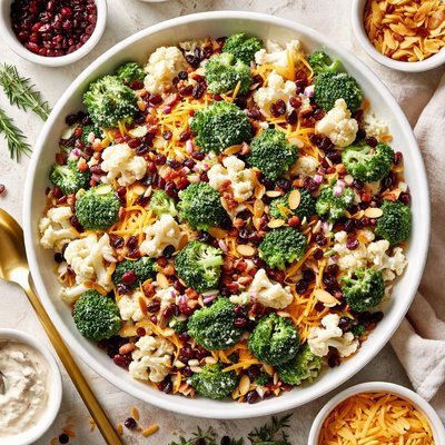 Image of Holiday Broccoli and Cauliflower Salad