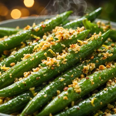 Image of Holiday Garlic Lemon Green Beans with Bread Crumbs