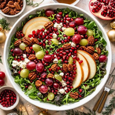Image of Holiday Pomegranate Pear and Grape Salad with Candied Pecans