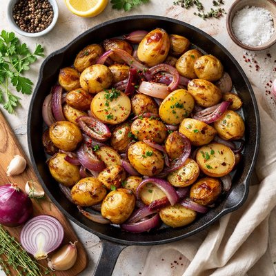 Image of Home Cooked Potatoes and Onions