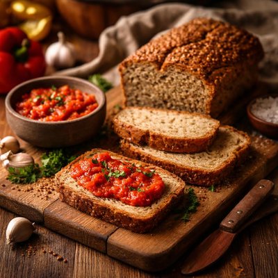 Image of Whole30 Homemade Bread with Red Pepper Spread