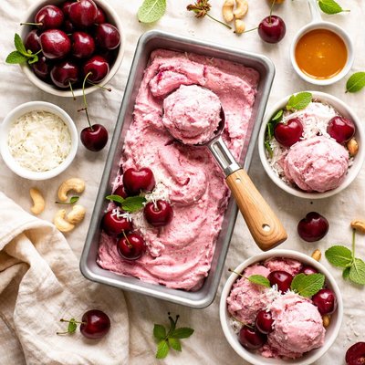 Image of Vegan Homemade Cherry Ice Cream