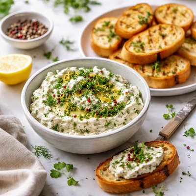 Image of Homemade Herbed Chevre Spread with Grilled Crostini