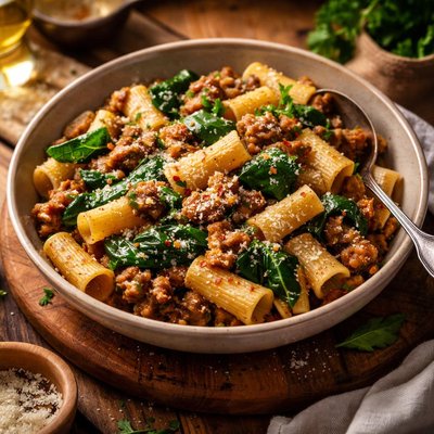 Image of Homemade Pork Sausage W Rigatoni Baby Spinach