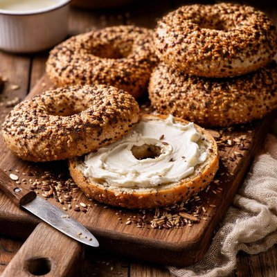 Image of Bagels caseros con costra de semillas sin lácteos