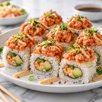 Image of Vegetarian Homemade Spicy Mayo Sushi Roll