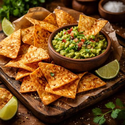 Image of Homemade Texas Chips with Guacamole Spread
