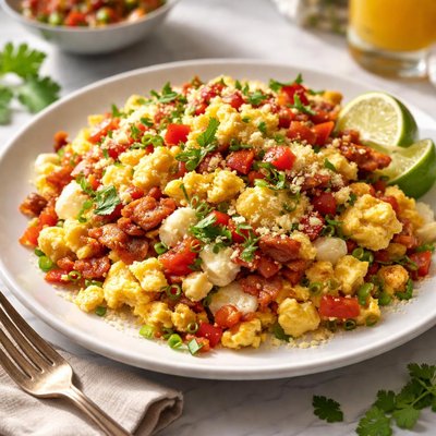 Image of Hominy Bacon and Eggs Scramble