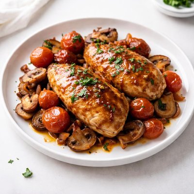 Image of Honey Balsamic Baked Chicken Breasts with Tomatoes Mushrooms a