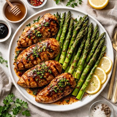 Image of Honey Balsamic Glazed Grilled Chicken W Asparagus
