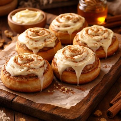 Image of Honey Cinnamon Buns with Cream Cheese Frosting