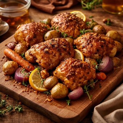 Image of Honey Curried Roasted Chicken and Vegetables