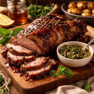 Image of Honey Glazed Roast Lamb with Honey Mint Sauce