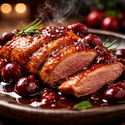 Image of Honey Lacquered Duck with Sour Cherry Sauce