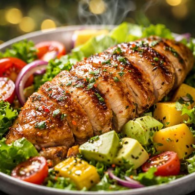 Image of Honey Lime Grilled Chicken Salad with Avocado and Mango