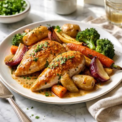 Image of Honey Mustard Chicken with Roast Vegetables Ww Aust 5 5 Pnts