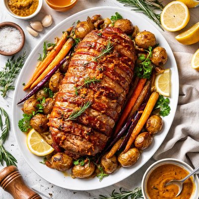 Image of Honey Mustard Pork Roast with Bacon