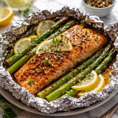 Image of Honey Mustard Salmon and Asparagus Foil Wrapped
