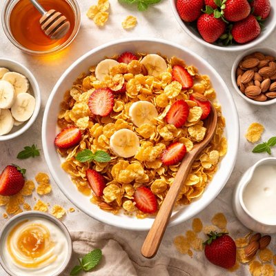 Image of Copos de maíz con nueces, miel vegana